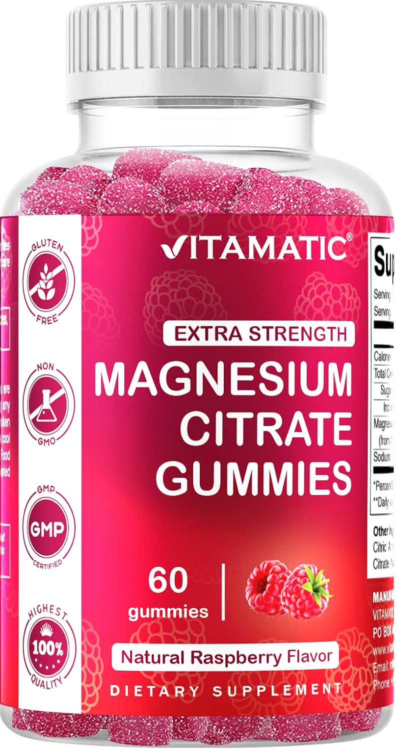 Vitamatic Extra Strength Magnesium Gummies - 255mg per Serving - Vegan & Promotes Relaxation, Muscle, Bone, Energy Support