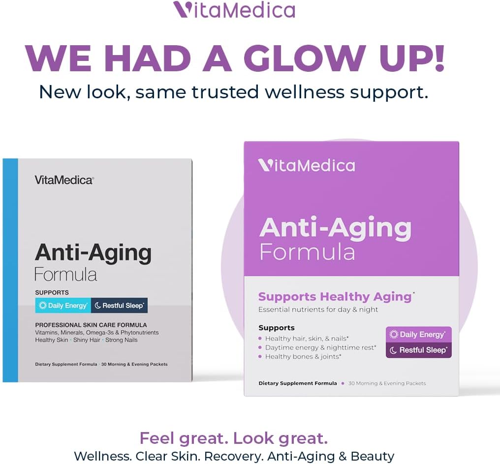 VitaMedica 4-in-1 Anti-Aging Health Supplement for Men and Women - Promotes Healthy Hair, Skin, Nails, Energy, and Sleep - 30 Day Supply