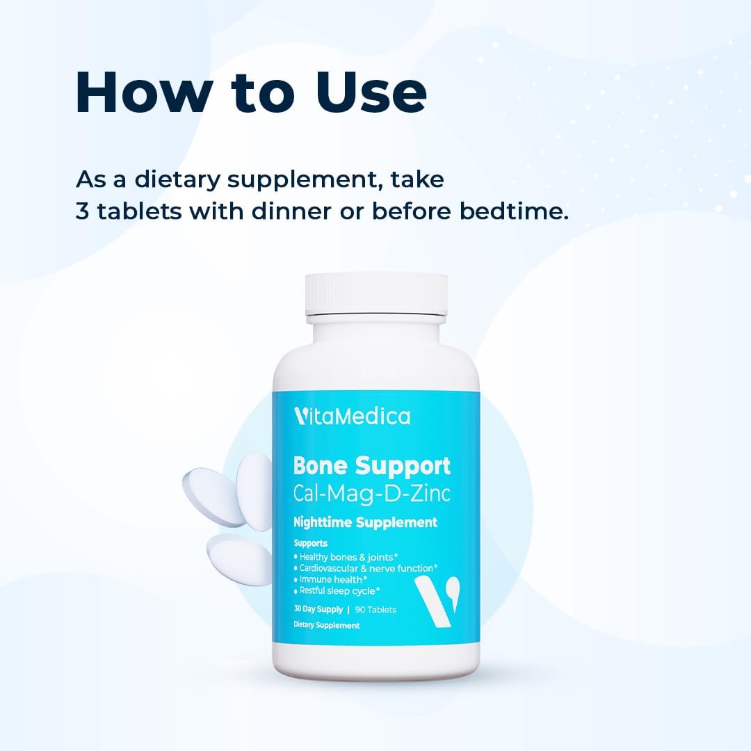 VitaMedica Bone Support Supplement with Calcium, Magnesium, Vitamin D, Vitamin K, Boron - Chelated Minerals for Bones & Joints - Natural Sleep Aid - Made in USA - 90 Ct - 30 Servings