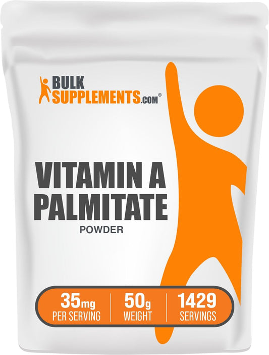 Vitamin A Palmitate Powder - Retinol Palmitate Supplement for Immune & Eye Health - Gluten Free, 35mg per Serving, 50g (1.8 oz) - BulkSupplements