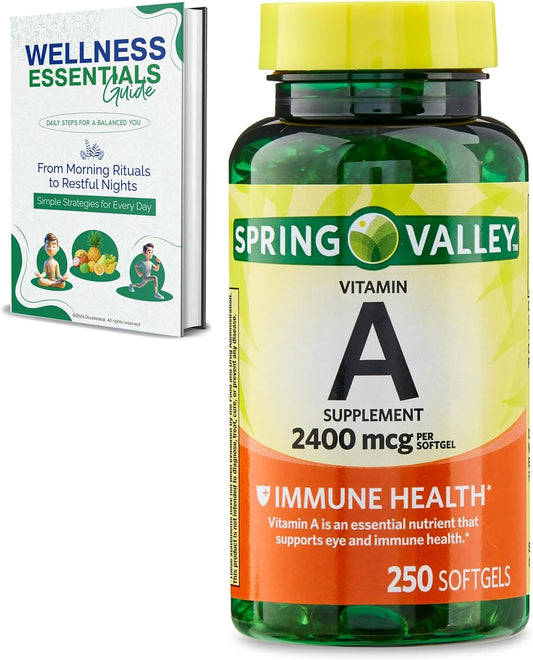 Vitamin A Softgels 2400 mcg - 250 Count for Immune, Eye & Vision Health | Gluten-Free Supplement for Daily Maintenance