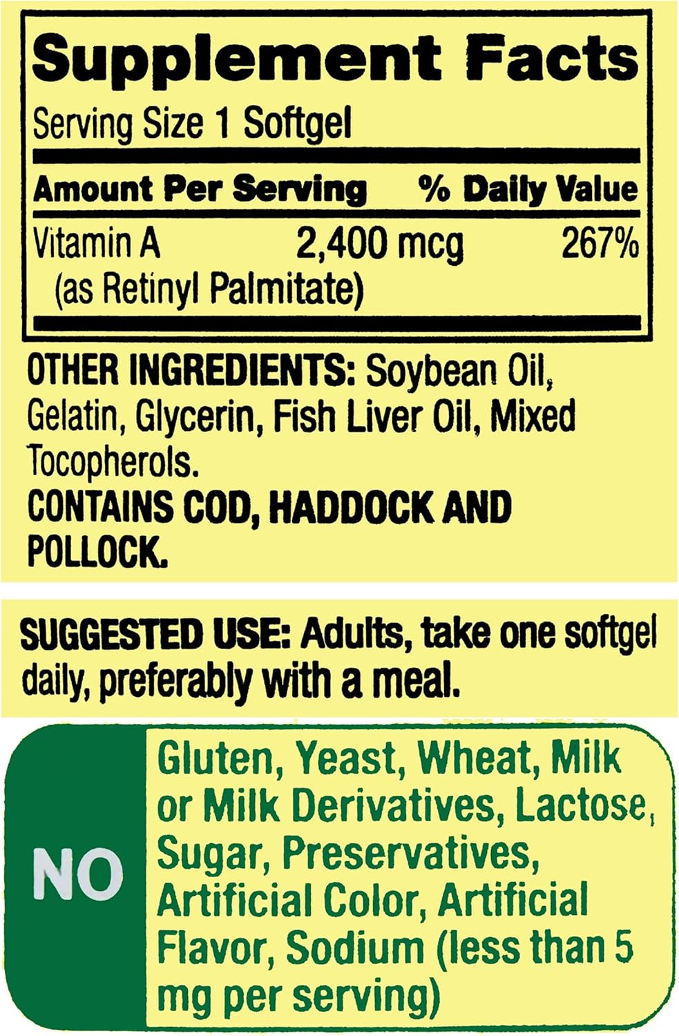 Vitamin A Softgels 2400 mcg - 250 Count for Immune, Eye & Vision Health | Gluten-Free Supplement for Daily Maintenance