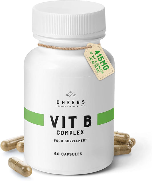 Vitamin B Complex Supplement - 60 Capsules | 415mg of B1, B2, B3 & B6 | Vegan Formula for Adults