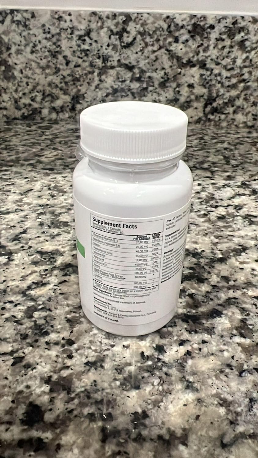 Vitamin B Complex Supplement - 60 Capsules | 415mg of B1, B2, B3 & B6 | Vegan Formula for Adults
