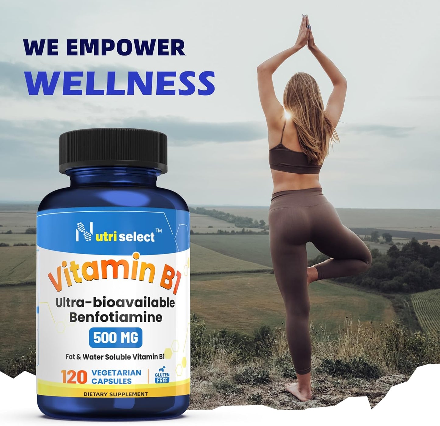 Vitamin B1 Supplement: 500mg per Capsule, 120 Capsules, Non-GMO, Vegan, Gluten-Free