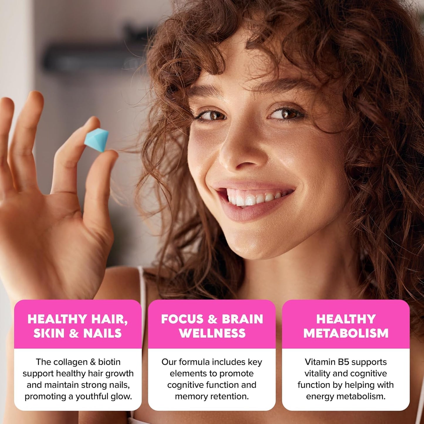 Vitamin B1 Thiamine & B7 Biotin Gummies with A E D C Vitamins Complex for Skin, Nails & Hair - Keratin, Collagen, Hyaluronic & Pantothenic Acid Support