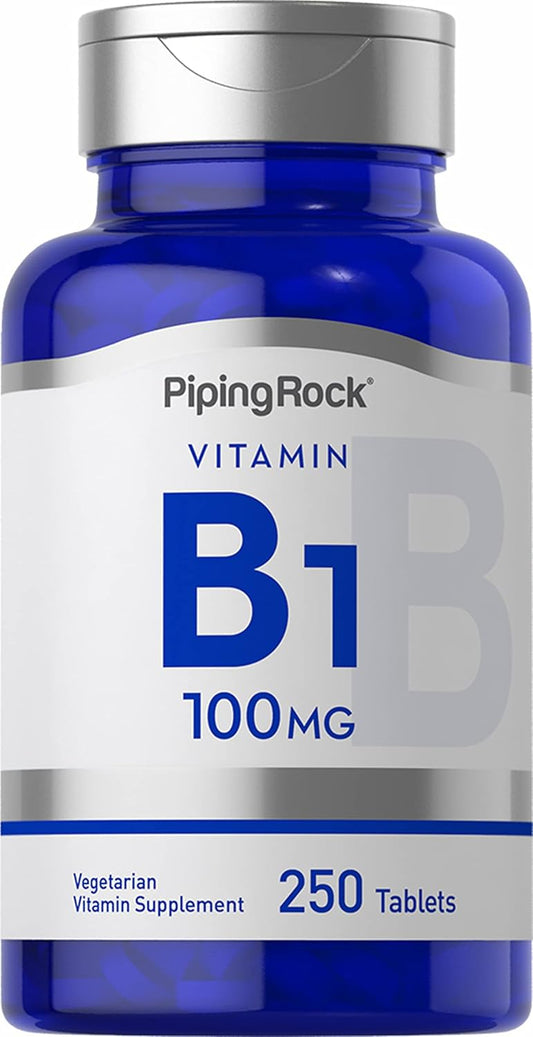 Vitamin B1 Thiamine Supplement 100mg | 250 Tablets | Vegetarian, Non-GMO, Gluten-Free by Piping Rock