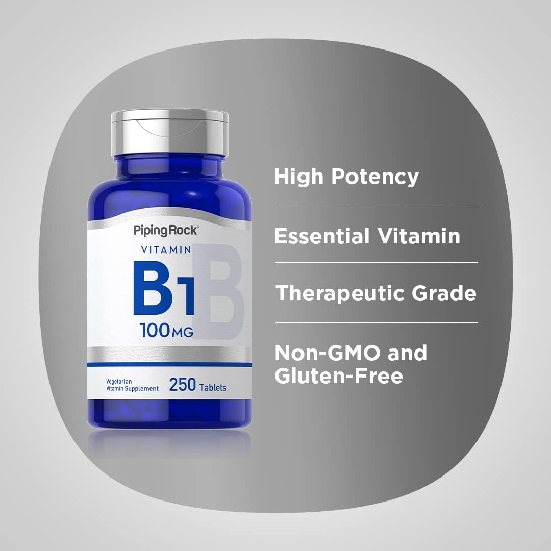 Vitamin B1 Thiamine Supplement 100mg | 250 Tablets | Vegetarian, Non-GMO, Gluten-Free by Piping Rock