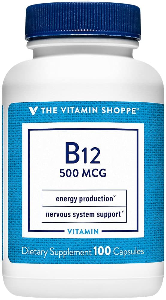 Vitamin B12 500mcg Capsules - Energy Support Dietary Supplement - Cyanocobalamin, Gluten & Dairy Free - 100 Count