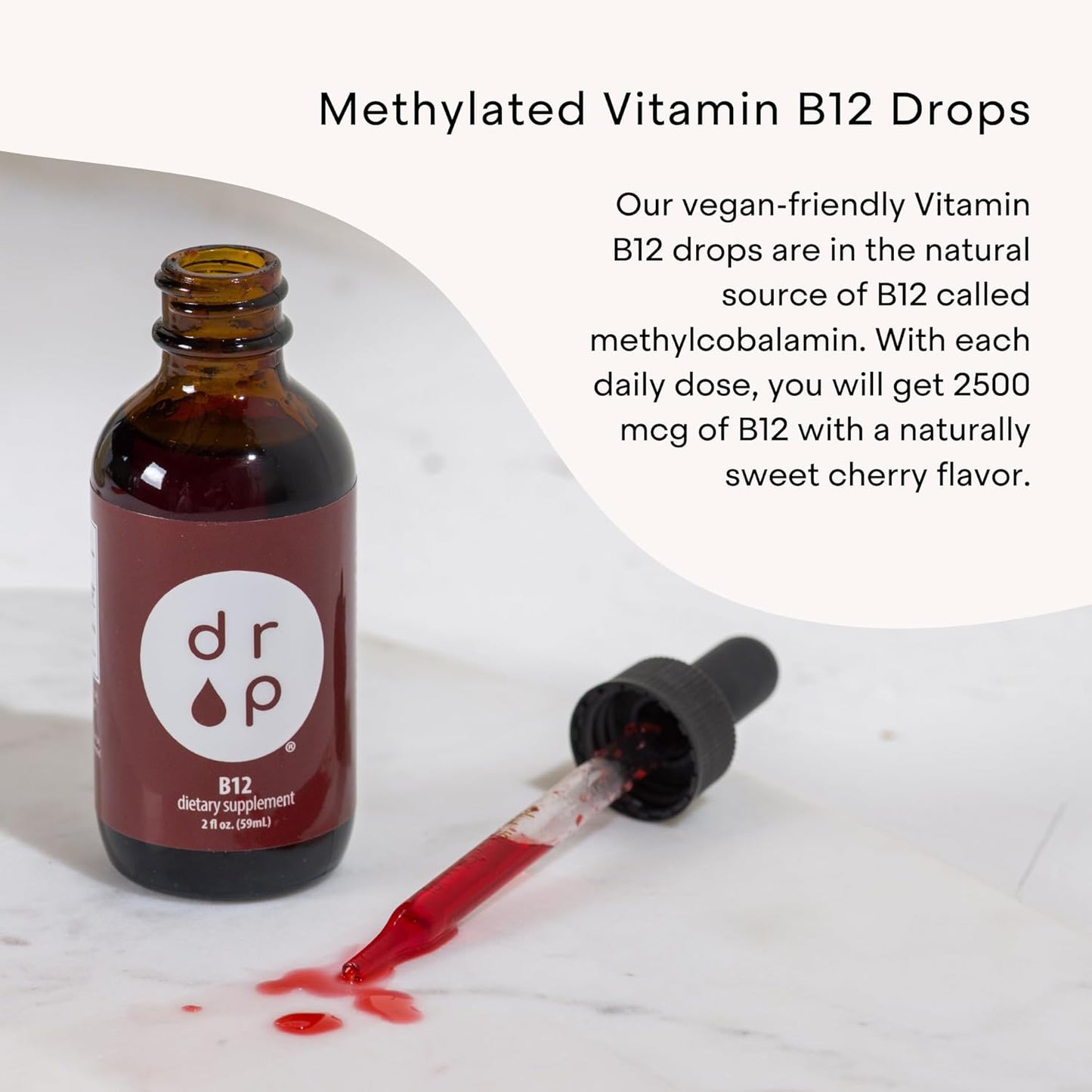 Vitamin B12 Liquid Drops 2500 mcg for Energy & Nervous System Health - Non-GMO, Gluten-Free, Vegan-Friendly