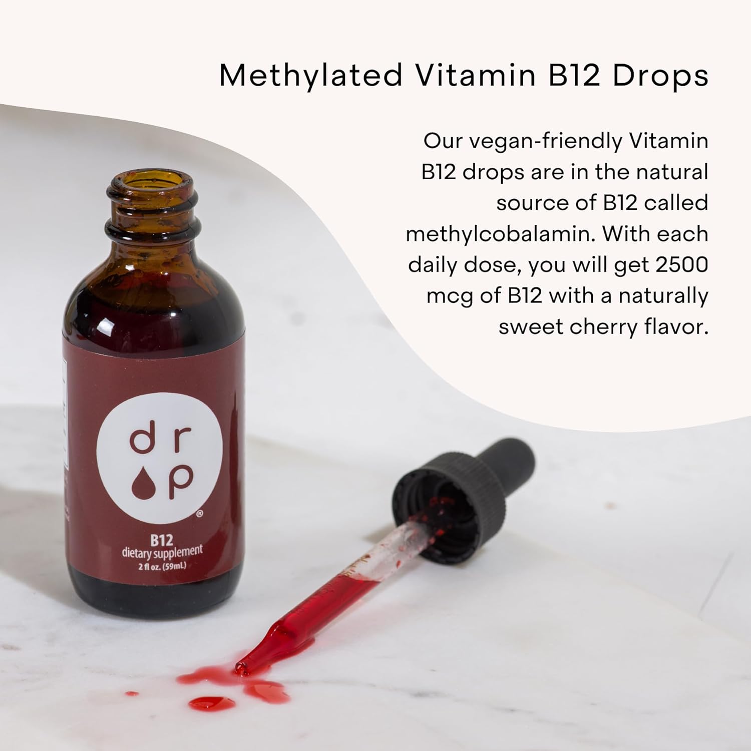 Vitamin B12 Liquid Drops 2500 mcg for Energy & Nervous System Health - Non-GMO, Gluten-Free, Vegan-Friendly
