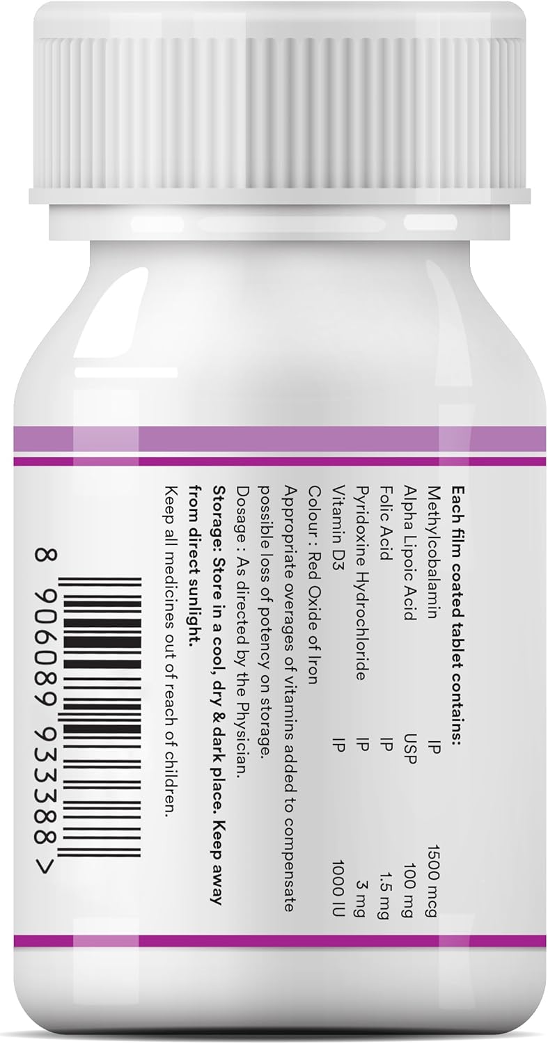 Vitamin B12 Methylcobalamin 1500mcg Supplement with ALA, Folic Acid & Vitamin D3 - Boost Memory, Focus, and Energy - Ayurvedic, Vegetarian, GMP Certified - 60 Servings
