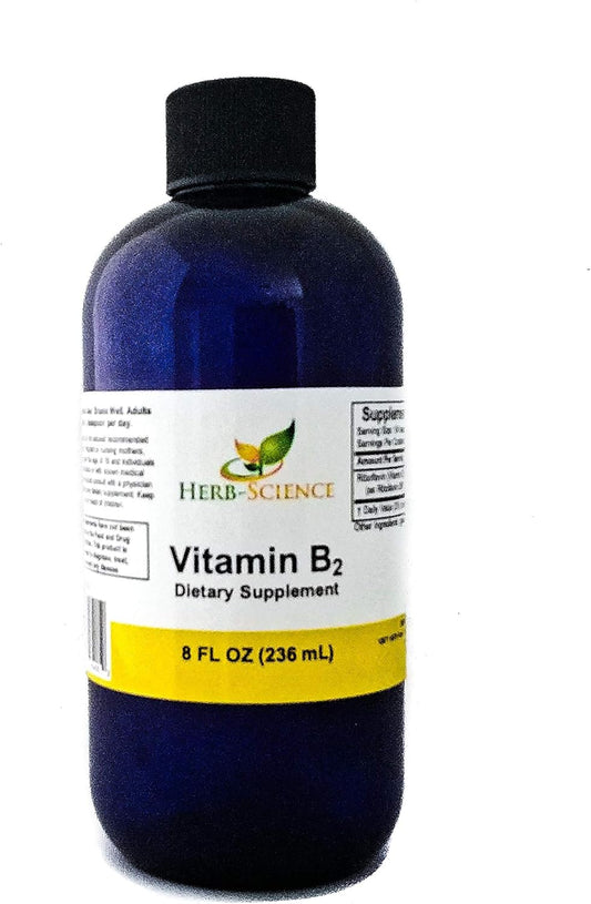Vitamin B2 Liquid Extract for Headache Relief and Energy - Herb-Science Supplement for Hair, Skin, Nails - Collagen Support - Non-Alcoholic - 8 Fl.oz.