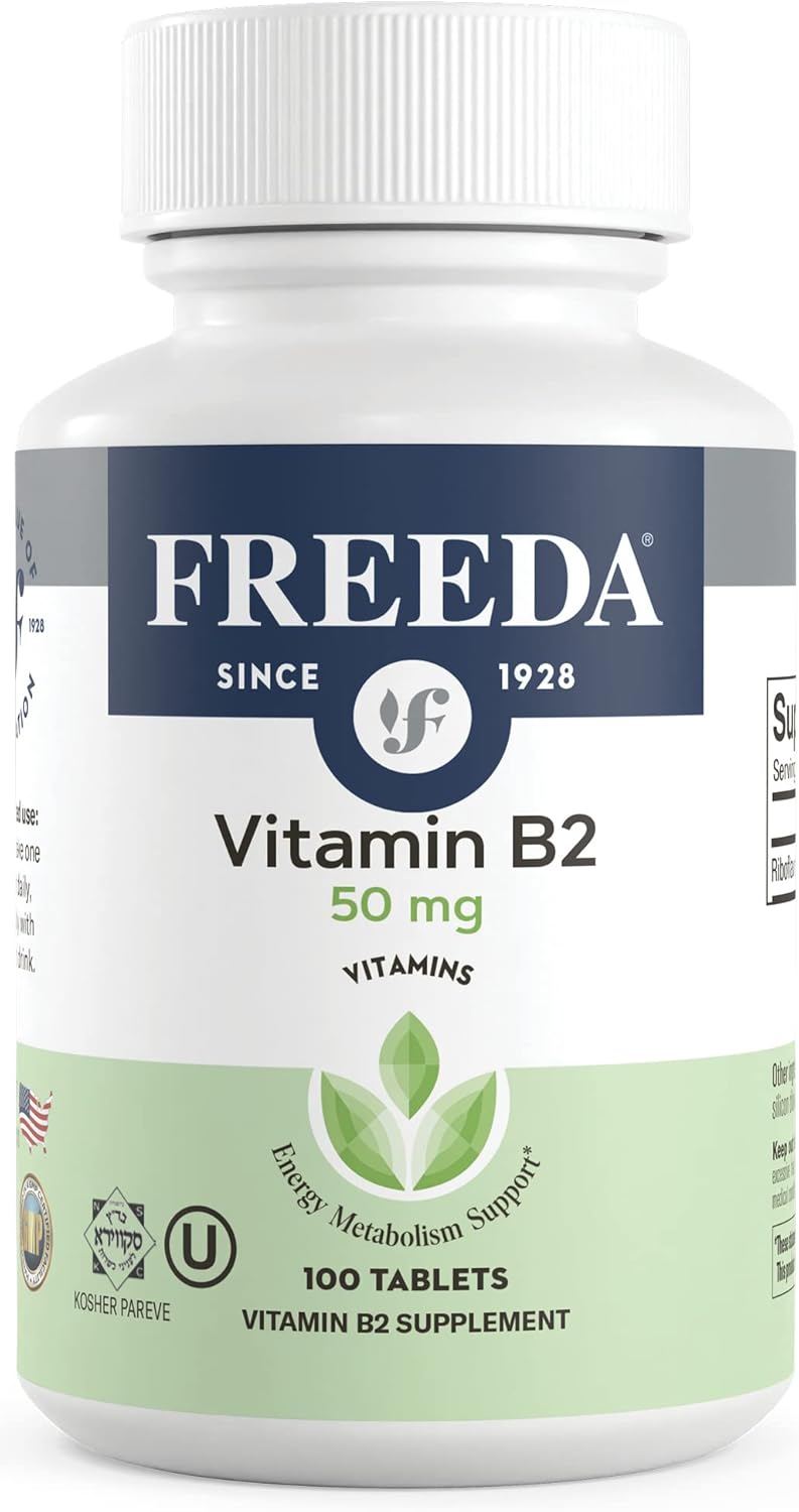 Vitamin B2 Riboflavin 50mg Supplement - Energy Metabolism, Migraine Relief, Nervous System Health - Kosher, Gluten Free, Vegan - 100 Ct