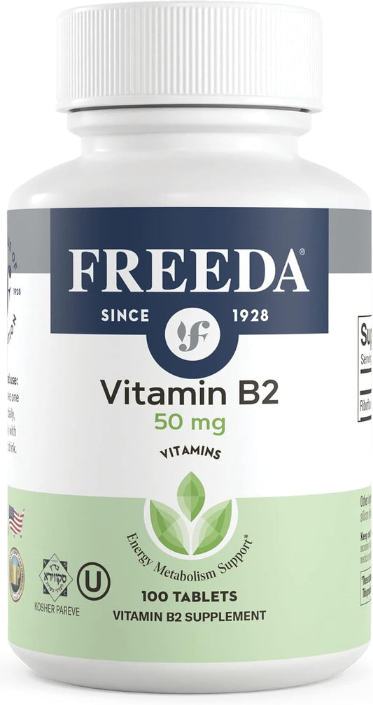 Vitamin B2 Riboflavin 50mg Supplement - Energy Metabolism, Migraine Relief, Nervous System Health - Kosher, Gluten Free, Vegan - 100 Ct