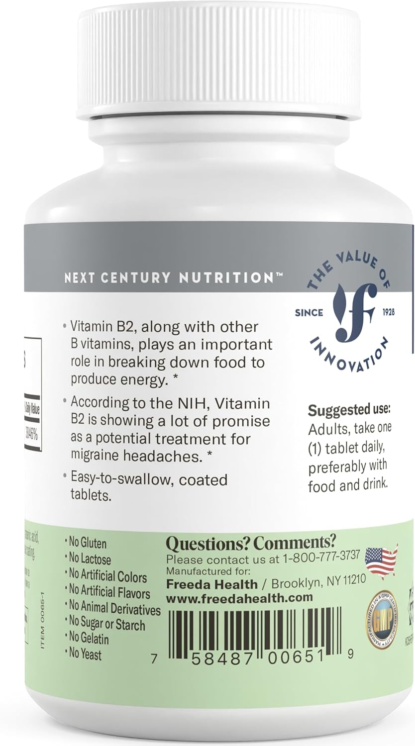 Vitamin B2 Riboflavin 50mg Supplement - Energy Metabolism, Migraine Relief, Nervous System Health - Kosher, Gluten Free, Vegan - 100 Ct