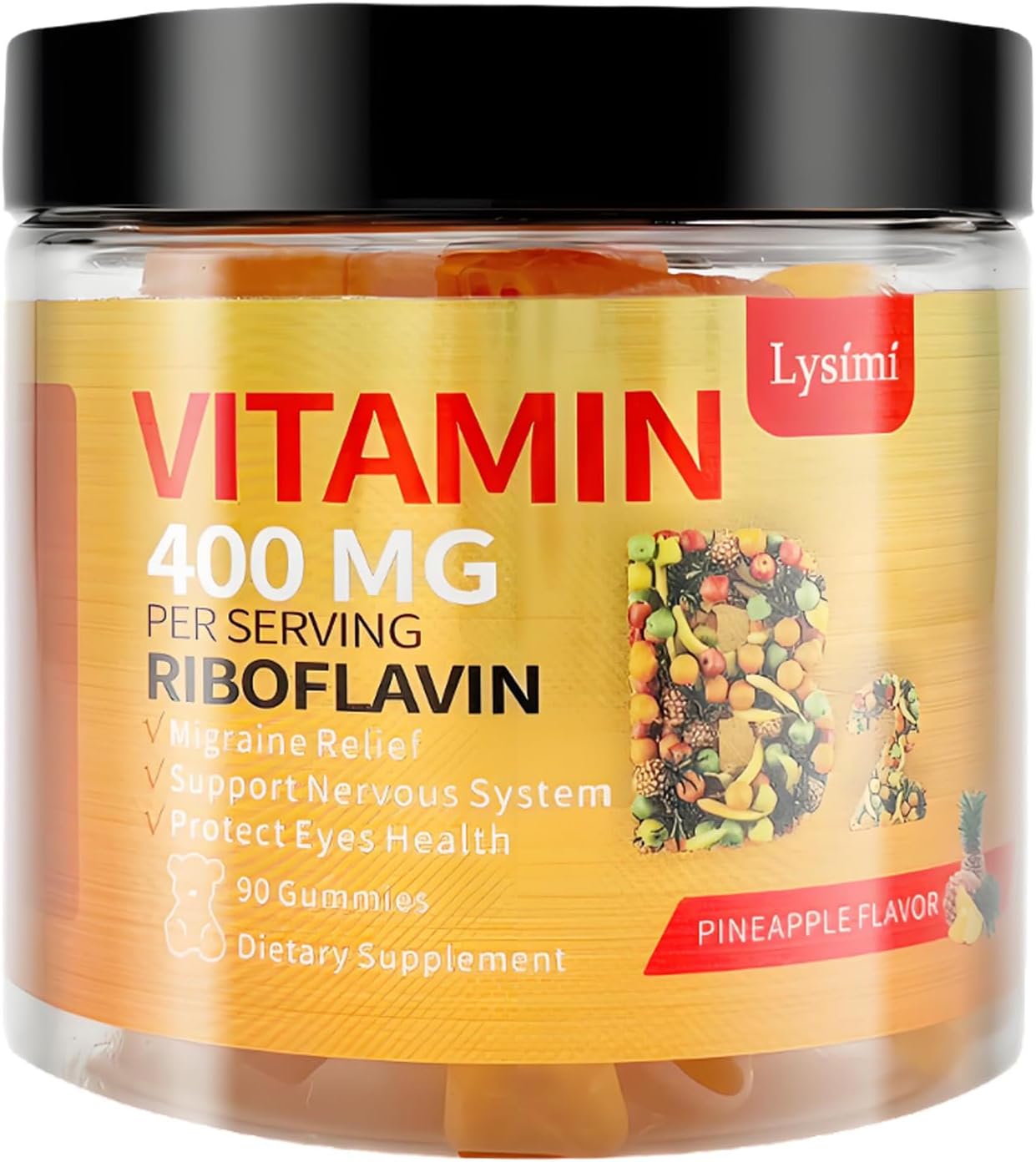 Vitamin B2 Riboflavin Gummies with Magnesium and Coq10 for Migraine Relief - 90 Chewable Gummies for Kids and Adults