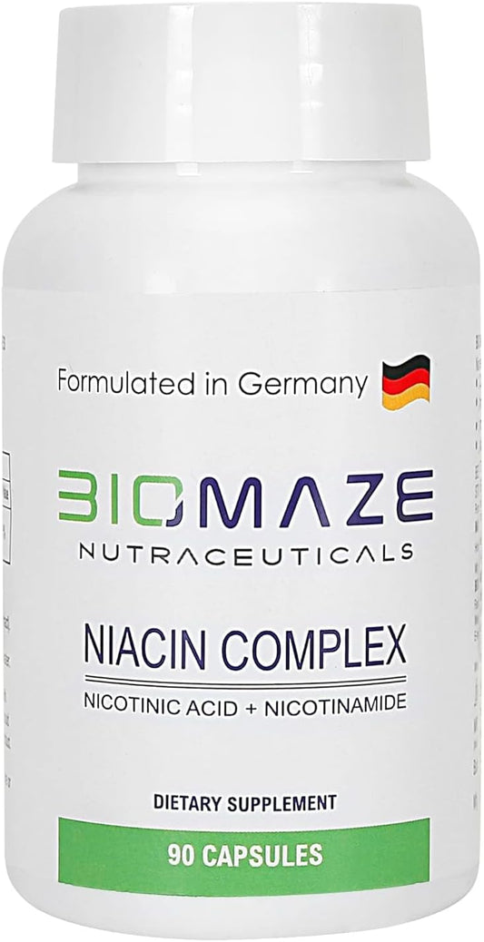 Vitamin B3 Niacin, Nicotinic Acid, Nicotinamide Supplement - 2 in 1 Enhanced Formula - 90 Capsules - Third Party Tested