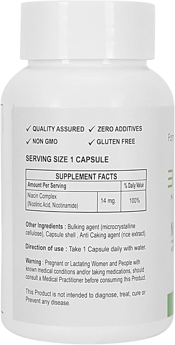 Vitamin B3 Niacin, Nicotinic Acid, Nicotinamide Supplement - 2 in 1 Enhanced Formula - 90 Capsules - Third Party Tested