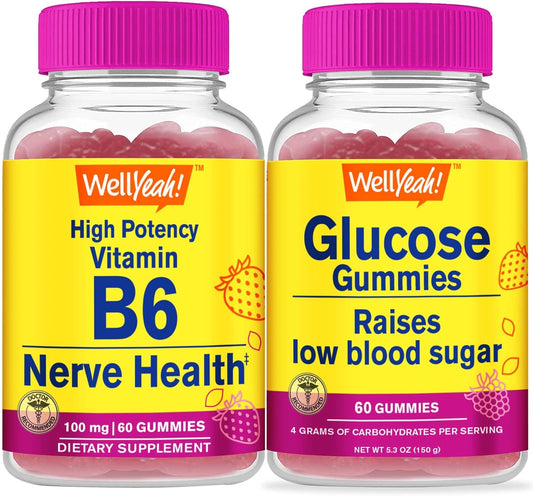 Vitamin B6 + Glucose Gummies Bundle - High Potency, Great Tasting Supplement, Gluten & GMO Free
