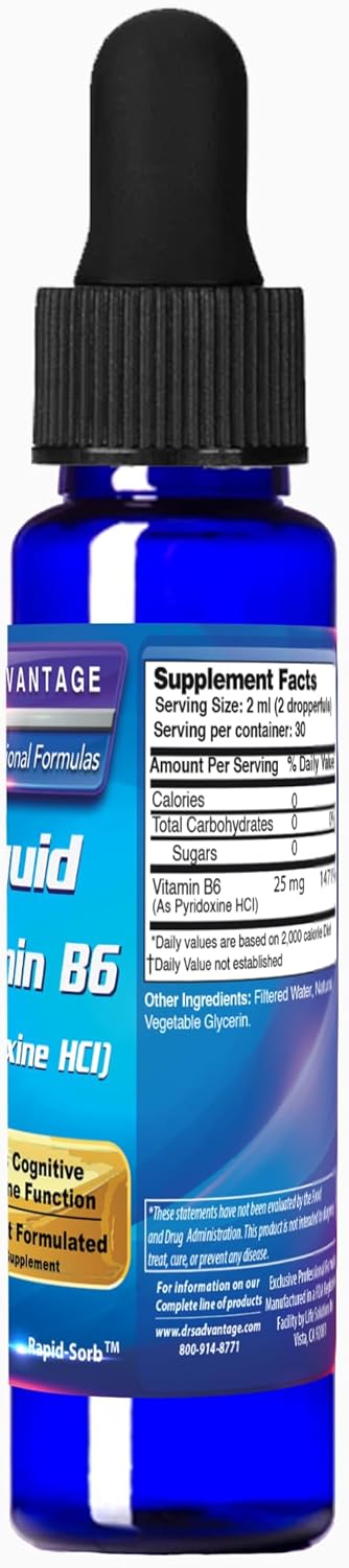 Vitamin B6 Pyridoxine HCI Liquid Supplement 2 oz Dropper by Dr's Advantage