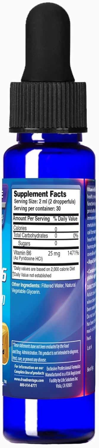 Vitamin B6 Pyridoxine HCI Liquid Supplement 2 oz Dropper by Dr's Advantage