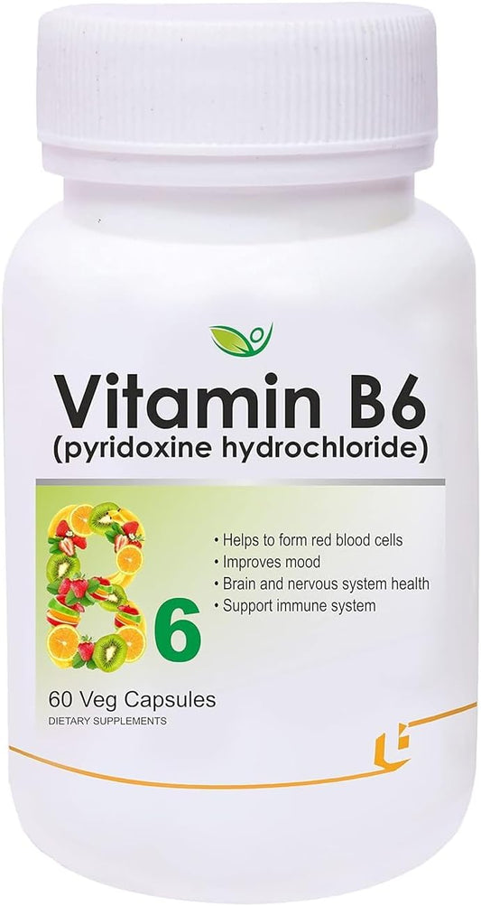 Vitamin B6 (Pyridoxine HCl) Supplement - 60 Vegetarian Capsules