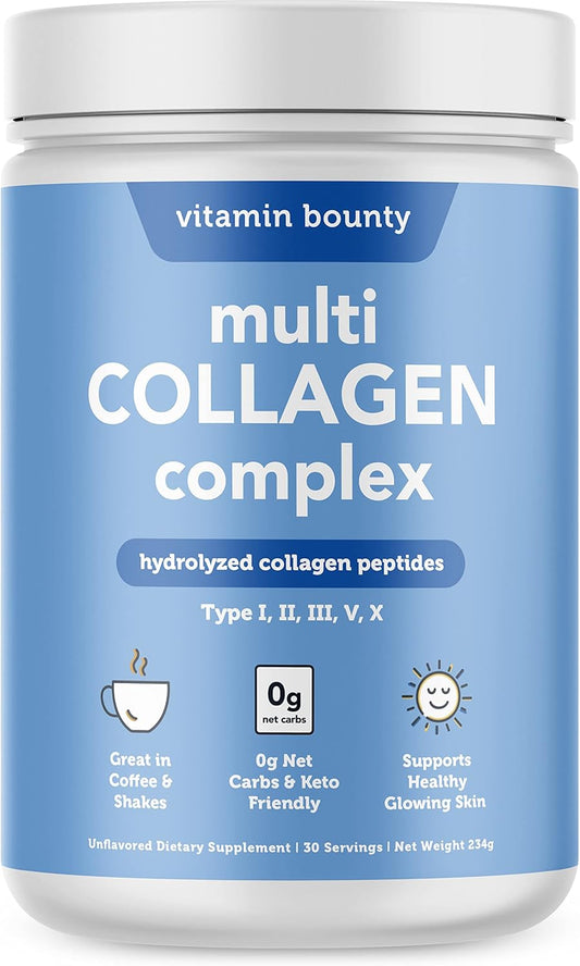 Vitamin Bounty Multi Collagen Complex - Supports Skin, Bone, Muscle Strength - Hydration, Elasticity, Healthy Joints - Natural Ingredients - 5 Types