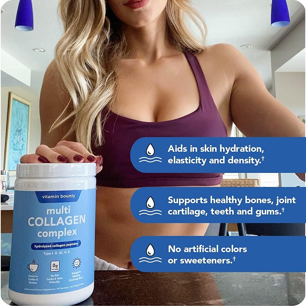 Vitamin Bounty Multi Collagen Complex - Supports Skin, Bone, Muscle Strength - Hydration, Elasticity, Healthy Joints - Natural Ingredients - 5 Types