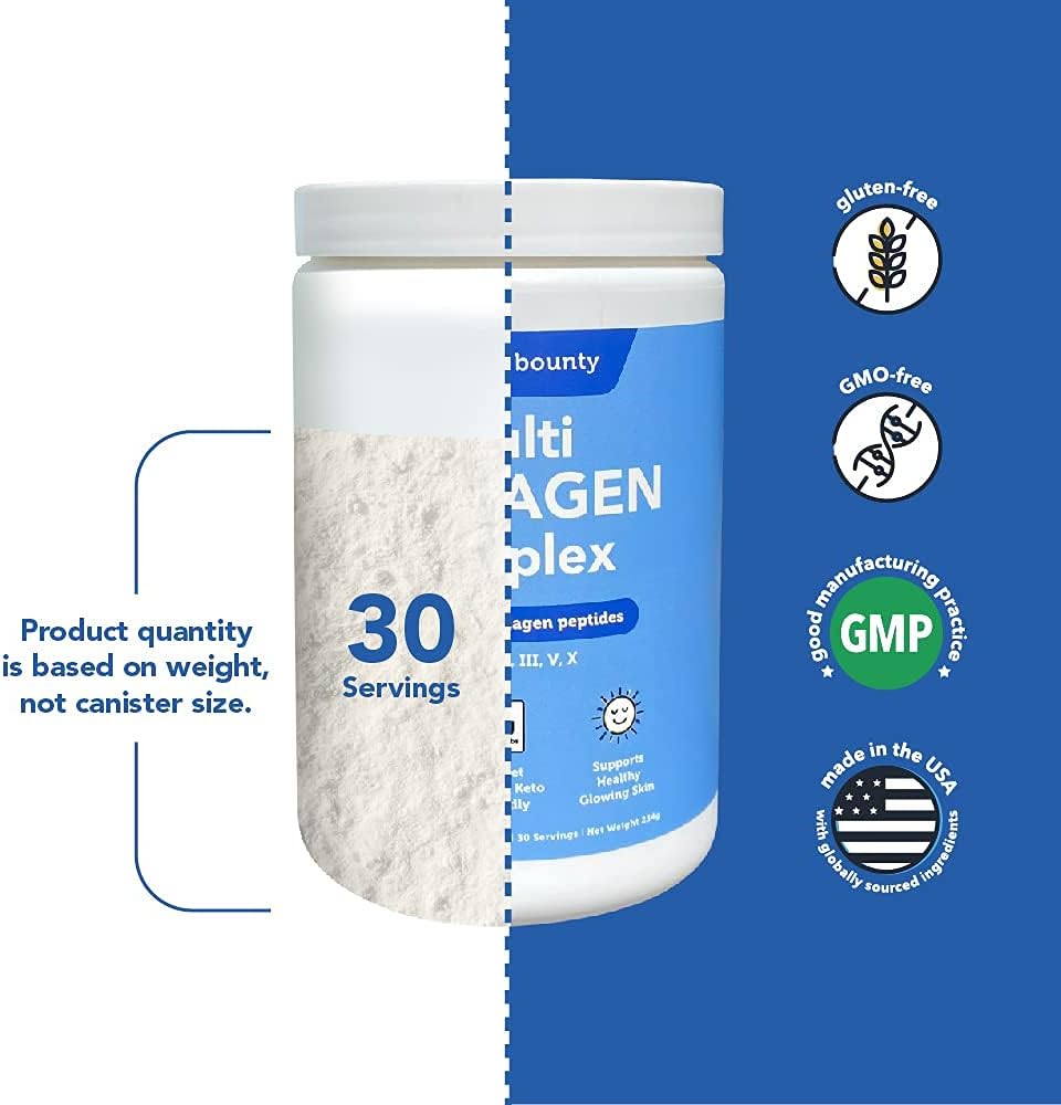 Vitamin Bounty Multi Collagen Complex - Supports Skin, Bone, Muscle Strength - Hydration, Elasticity, Healthy Joints - Natural Ingredients - 5 Types