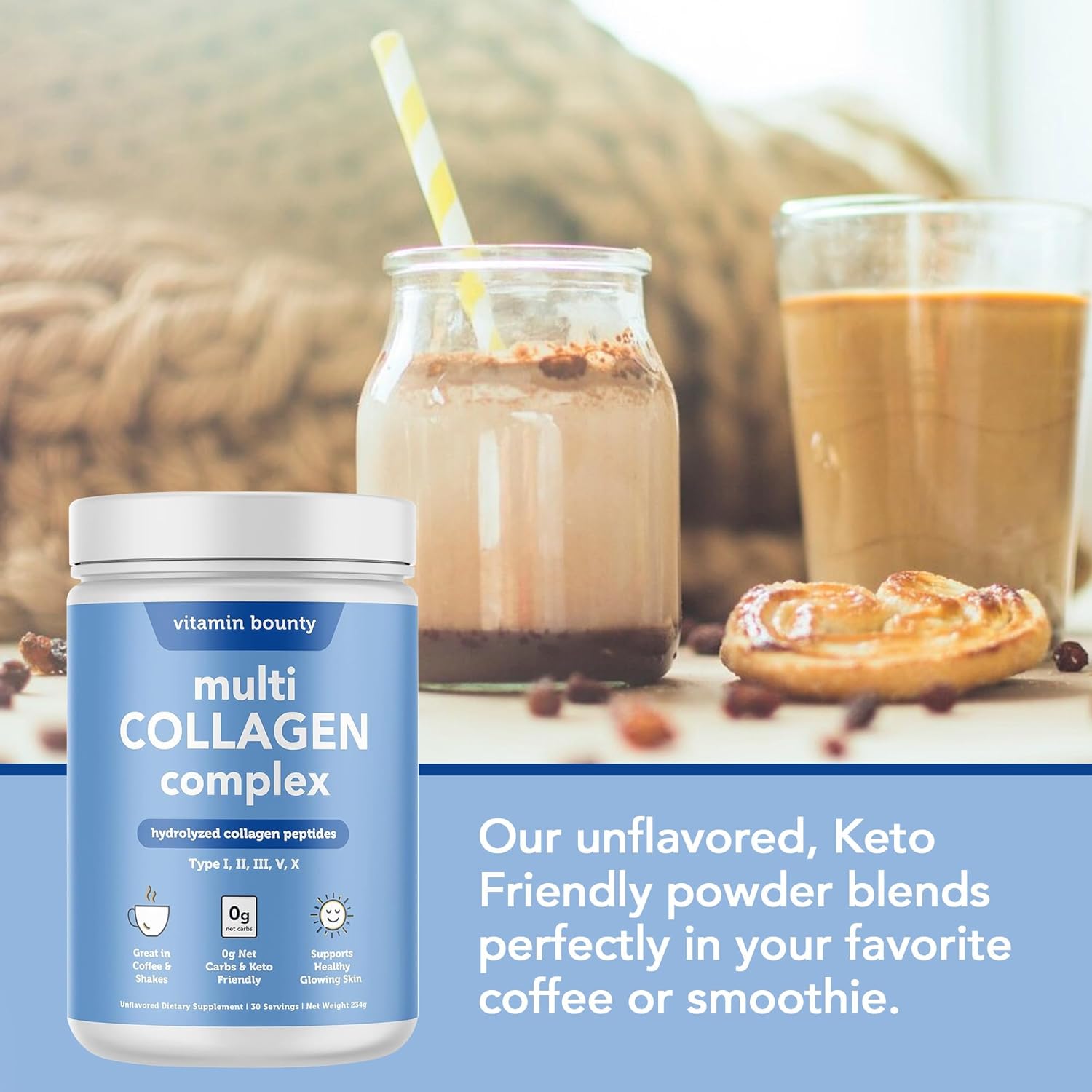 Vitamin Bounty Multi Collagen Complex - Supports Skin, Bone, Muscle Strength - Hydration, Elasticity, Healthy Joints - Natural Ingredients - 5 Types
