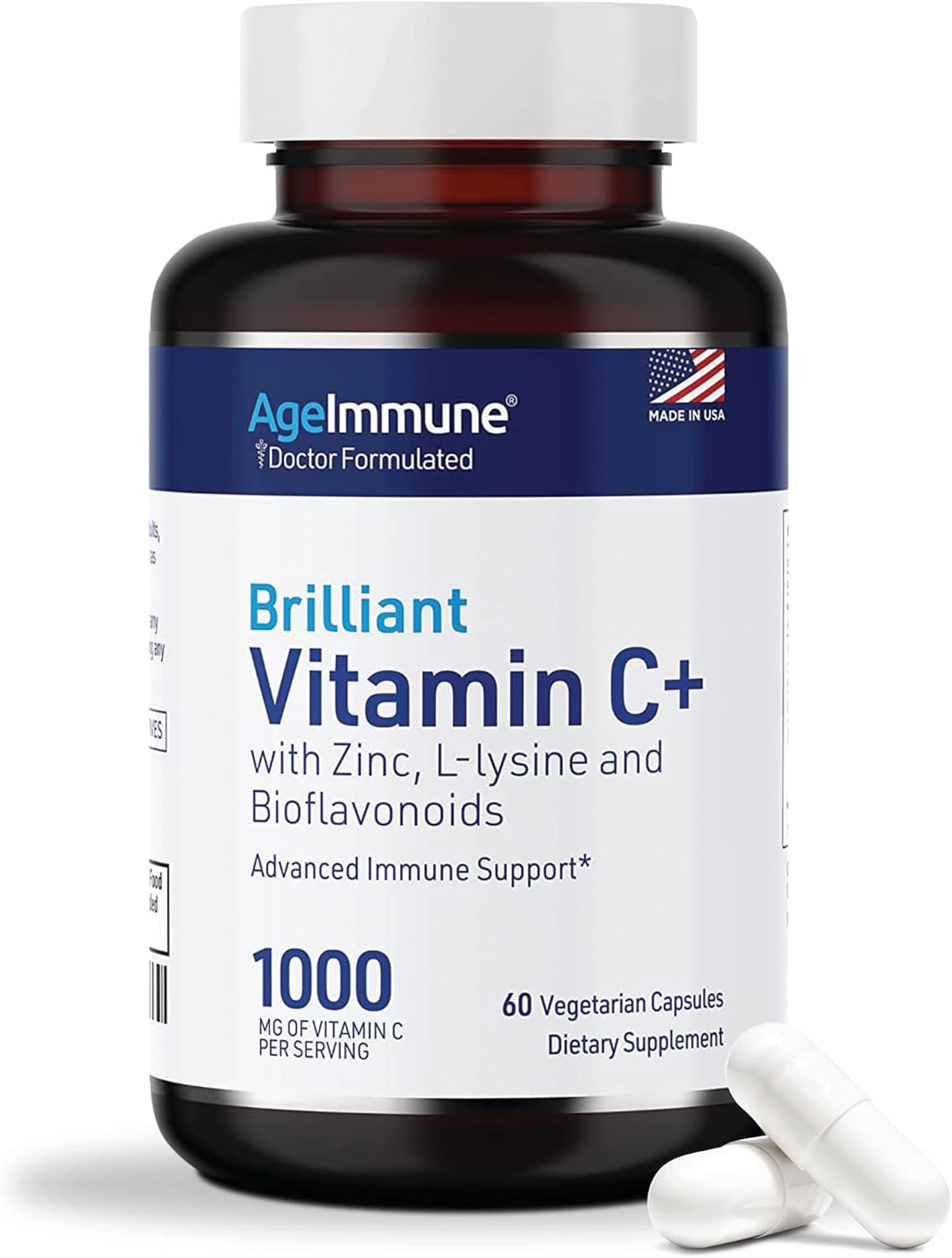 Vitamin C 1000mg Complex with L-Lysine, Zinc, and Bioflavonoids - Immune System Support Supplement
