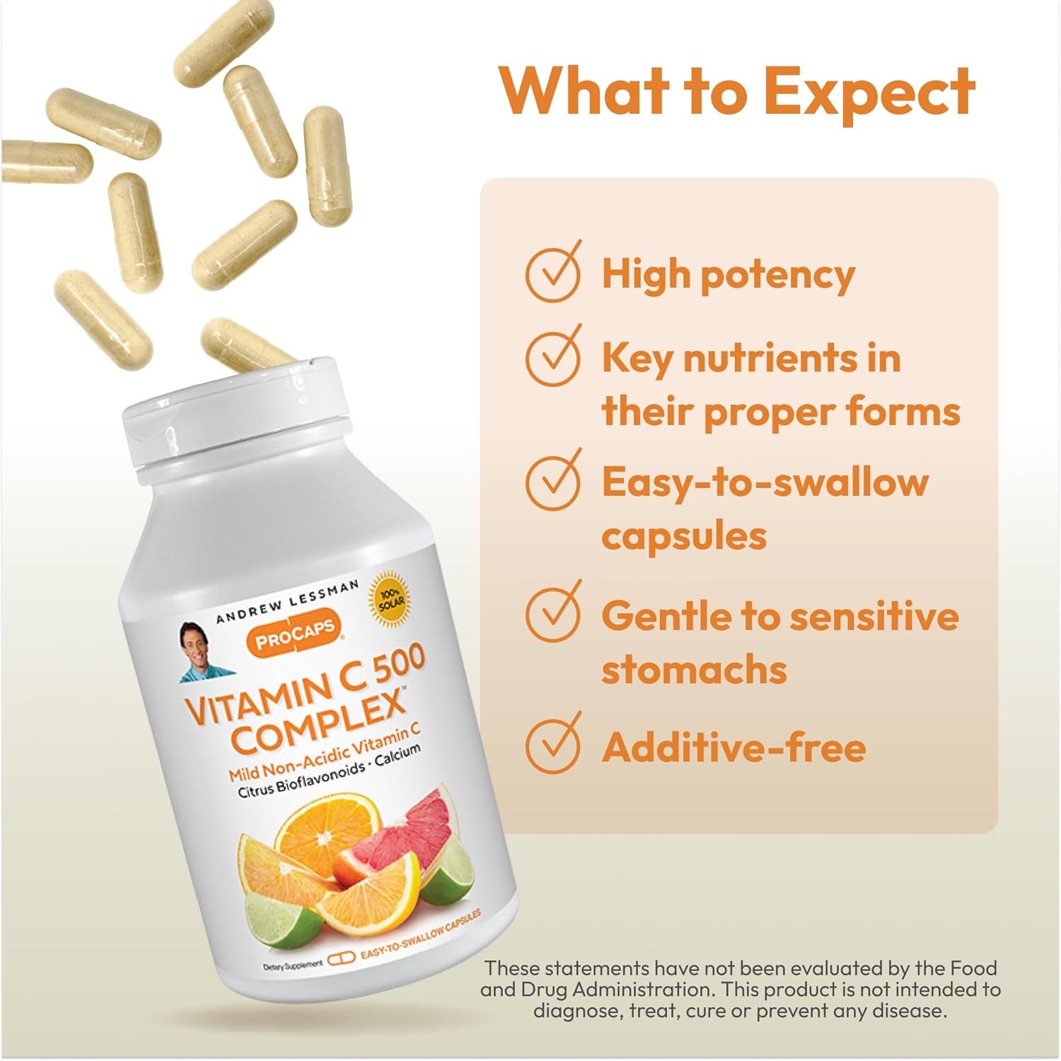 Vitamin C 500 Complex 720 Capsules - Non-Acidic Formula with Citrus Bioflavonoids for Immune Support, Anti-Oxidant Boost, Easy-to-Swallow Capsules