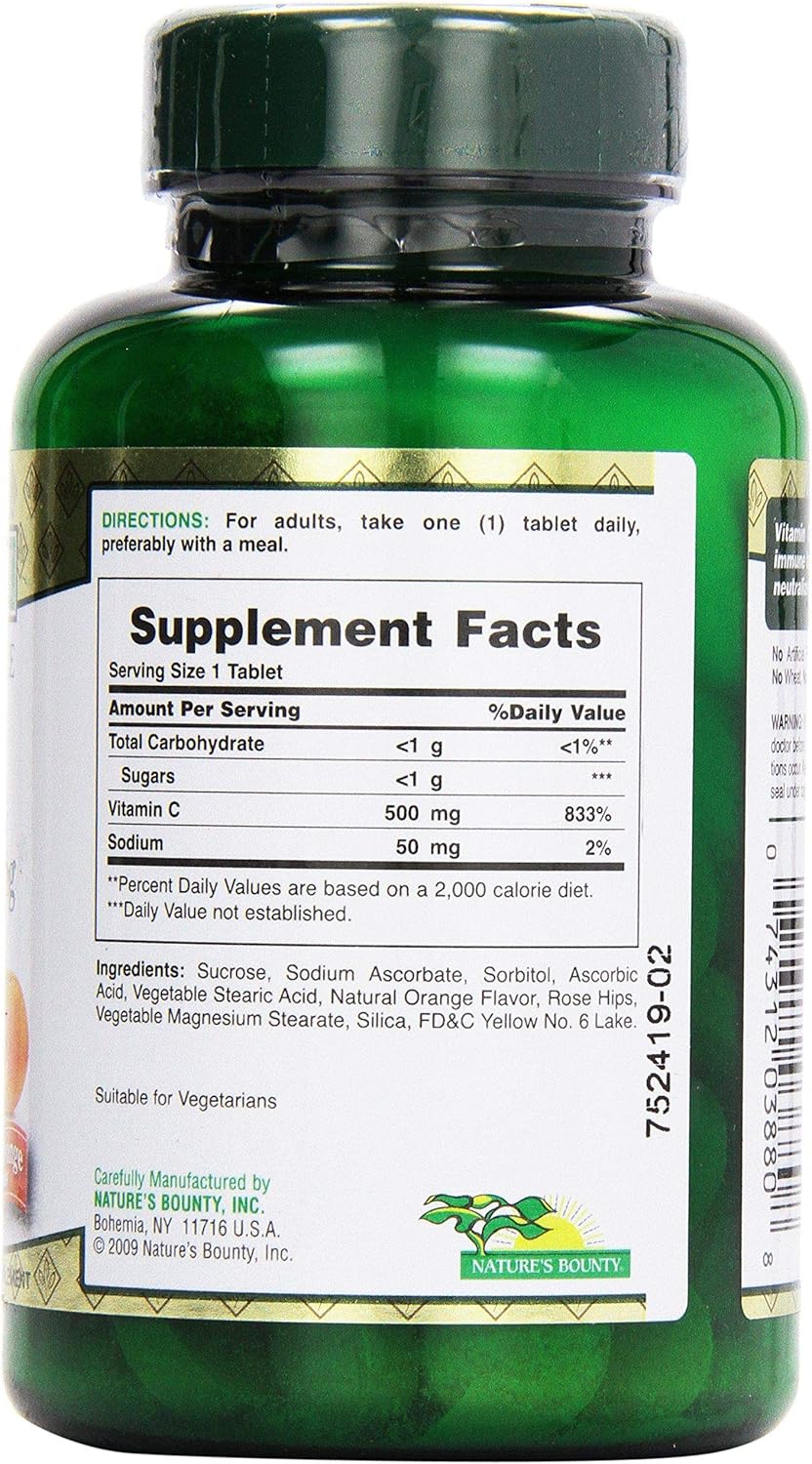 Vitamin C-500 mg Chewable Tablets with Rose Hips - 90 ct