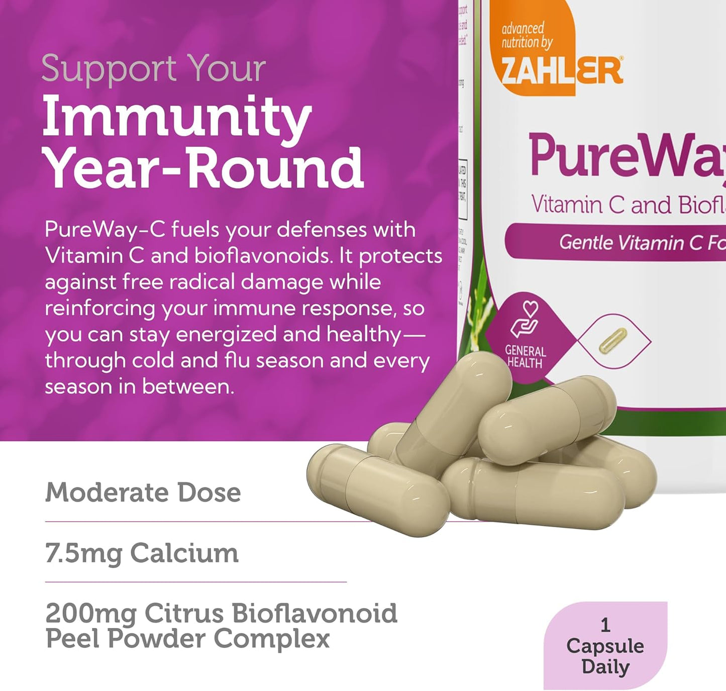 Vitamin C 500mg Capsules with Bioflavonoids - Gentle on Stomach - Immune Support - Gluten Free Non-GMO Supplement for Adults (250 Count) by Zahler