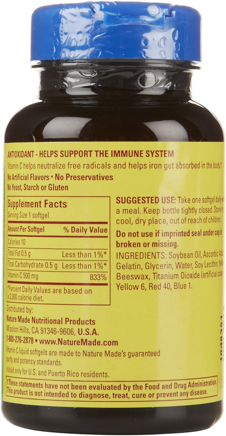Vitamin C 500mg Softgels for Immune Support - 60 Day Supply