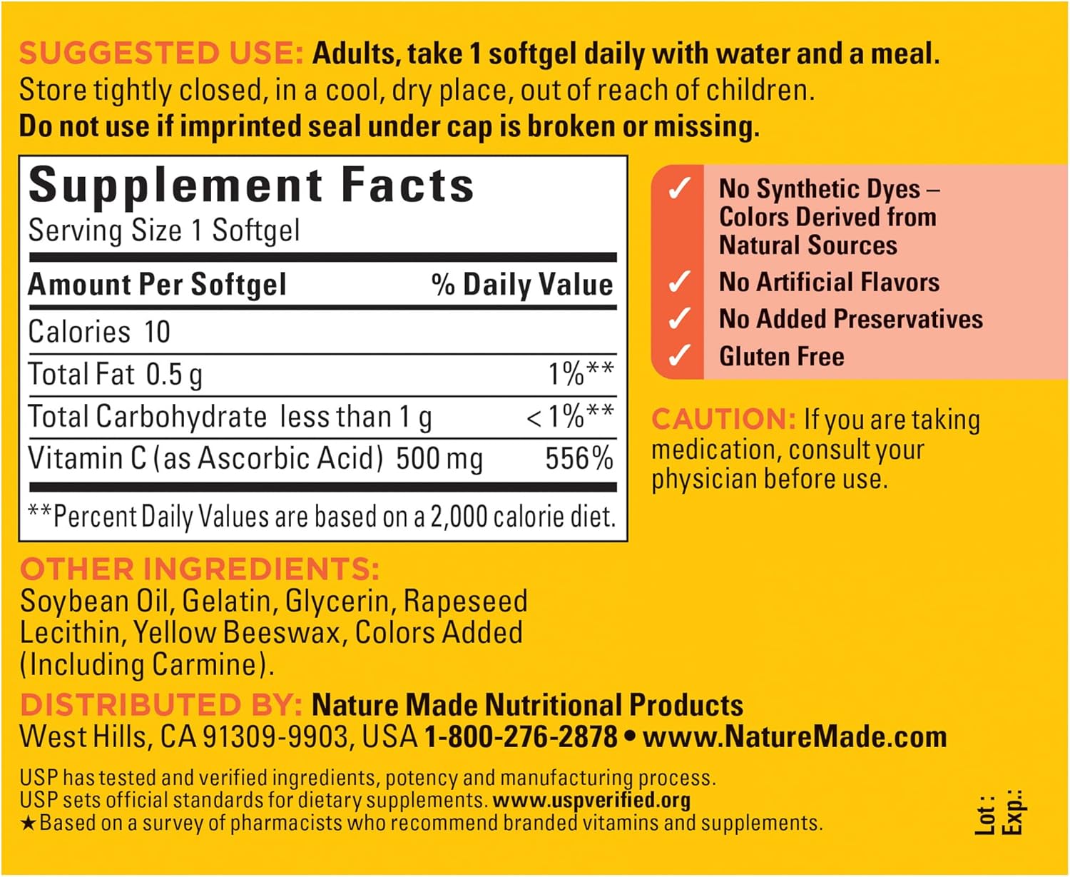 Vitamin C 500mg Softgels for Immune Support - 60 Day Supply