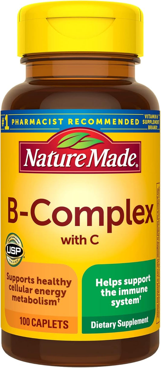 Vitamin C & B Complex Dietary Supplement for Immune System Support - 100 Caplets