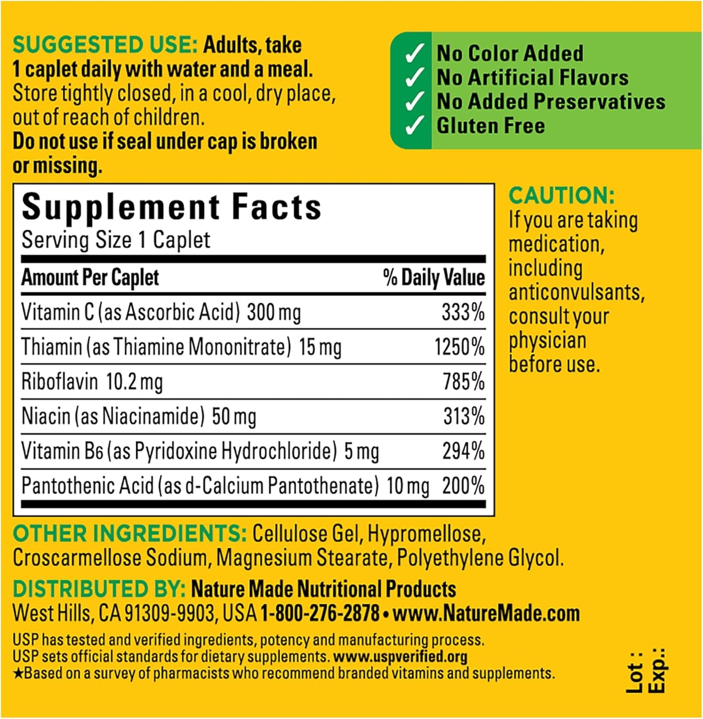 Vitamin C & B Complex Dietary Supplement for Immune System Support - 100 Caplets