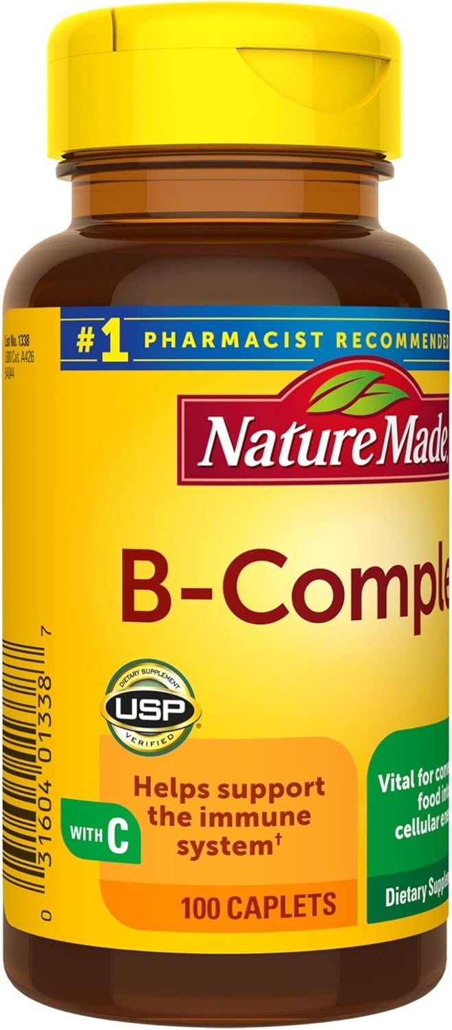 Vitamin C & B Complex Dietary Supplement for Immune System Support - 100 Caplets