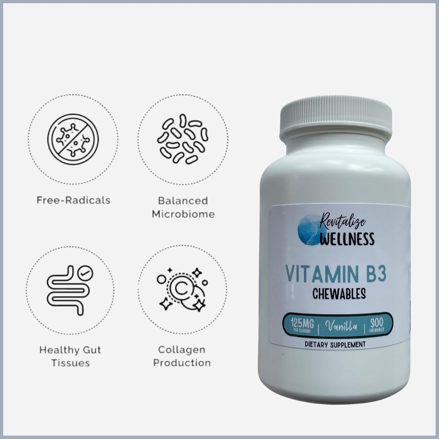 Vitamin C & B3 Wellness Bundle | Ascorbic Acid Powder & Chewables | 1000mg C, 125mg B3 | 1lb Bag & Vanilla Flavor | 300 Servings