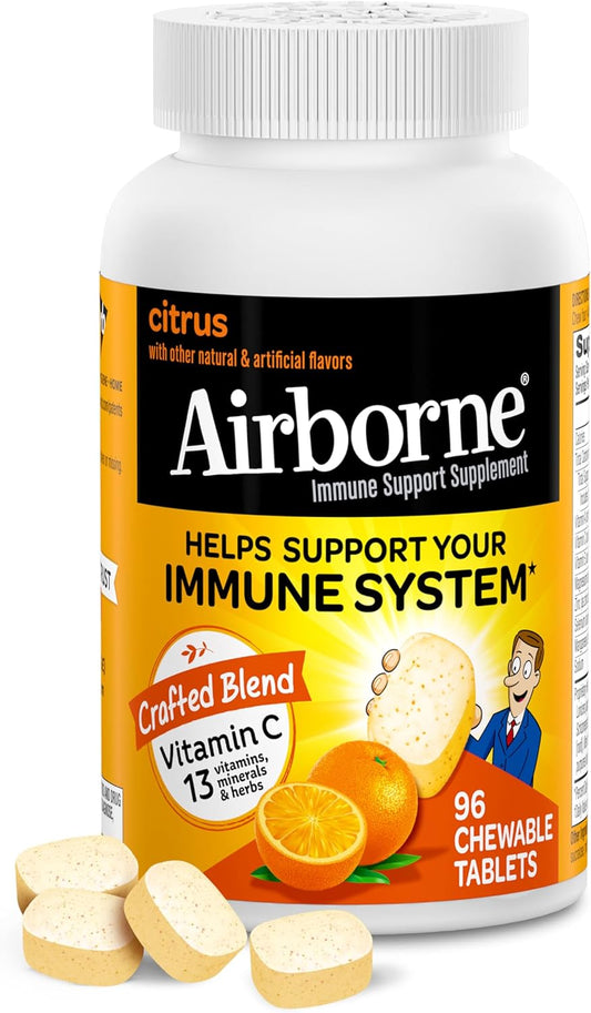 Vitamin C Chewable Tablets with Zinc - Immune Support Supplement with Antioxidants - 96 Citrus Flavor Tablets
