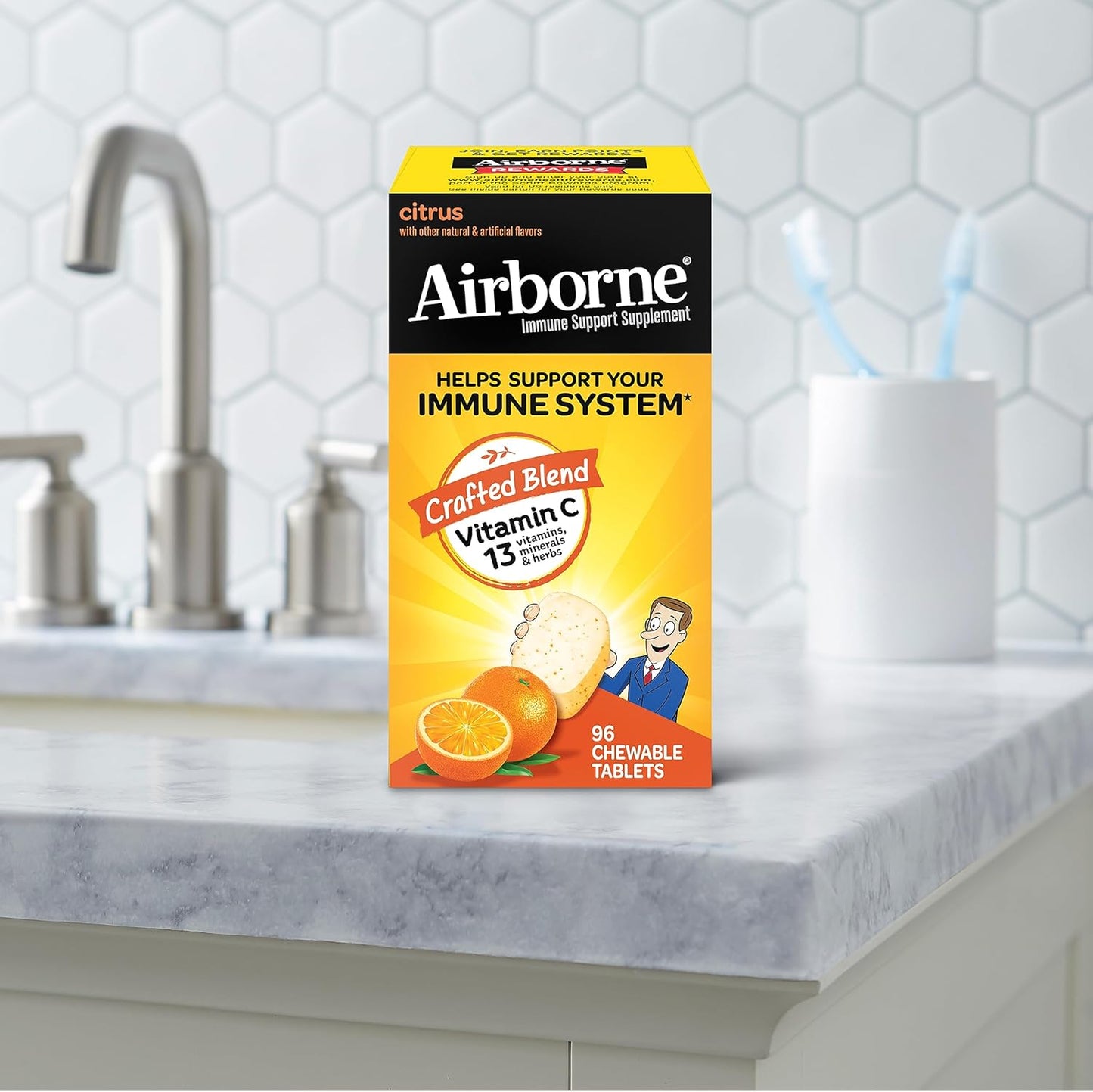 Vitamin C Chewable Tablets with Zinc - Immune Support Supplement with Antioxidants - 96 Citrus Flavor Tablets