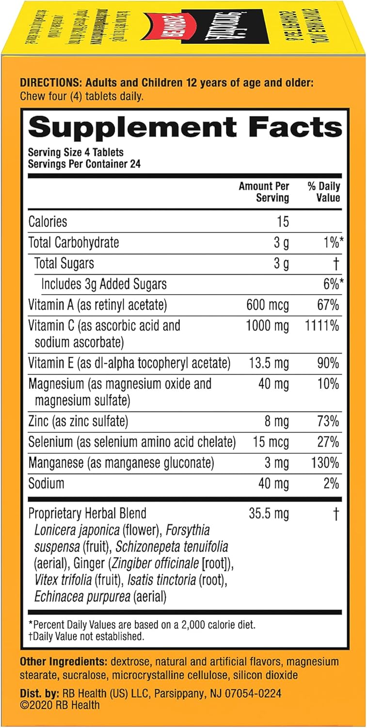 Vitamin C Chewable Tablets with Zinc - Immune Support Supplement with Antioxidants - 96 Citrus Flavor Tablets