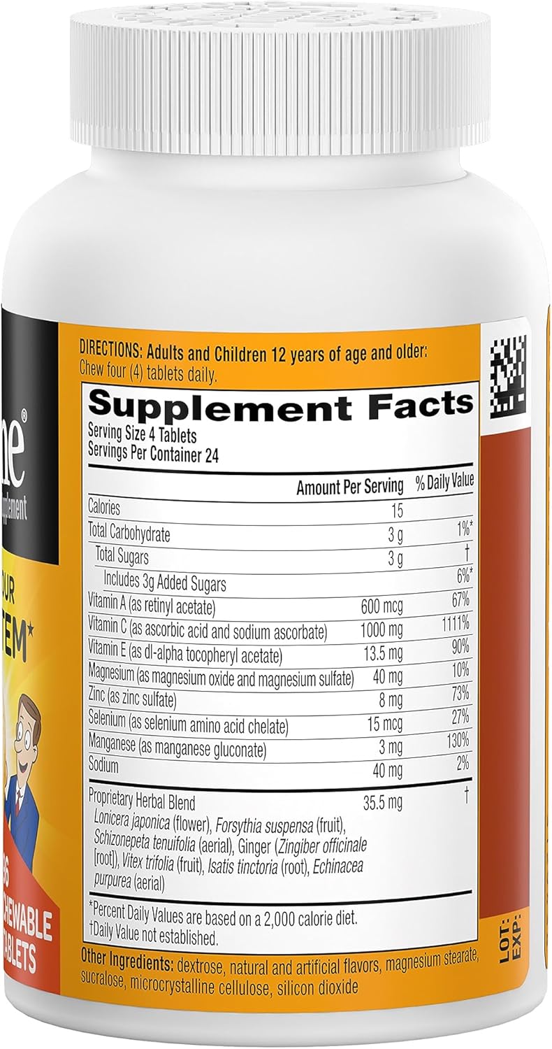 Vitamin C Chewable Tablets with Zinc - Immune Support Supplement with Antioxidants - 96 Citrus Flavor Tablets