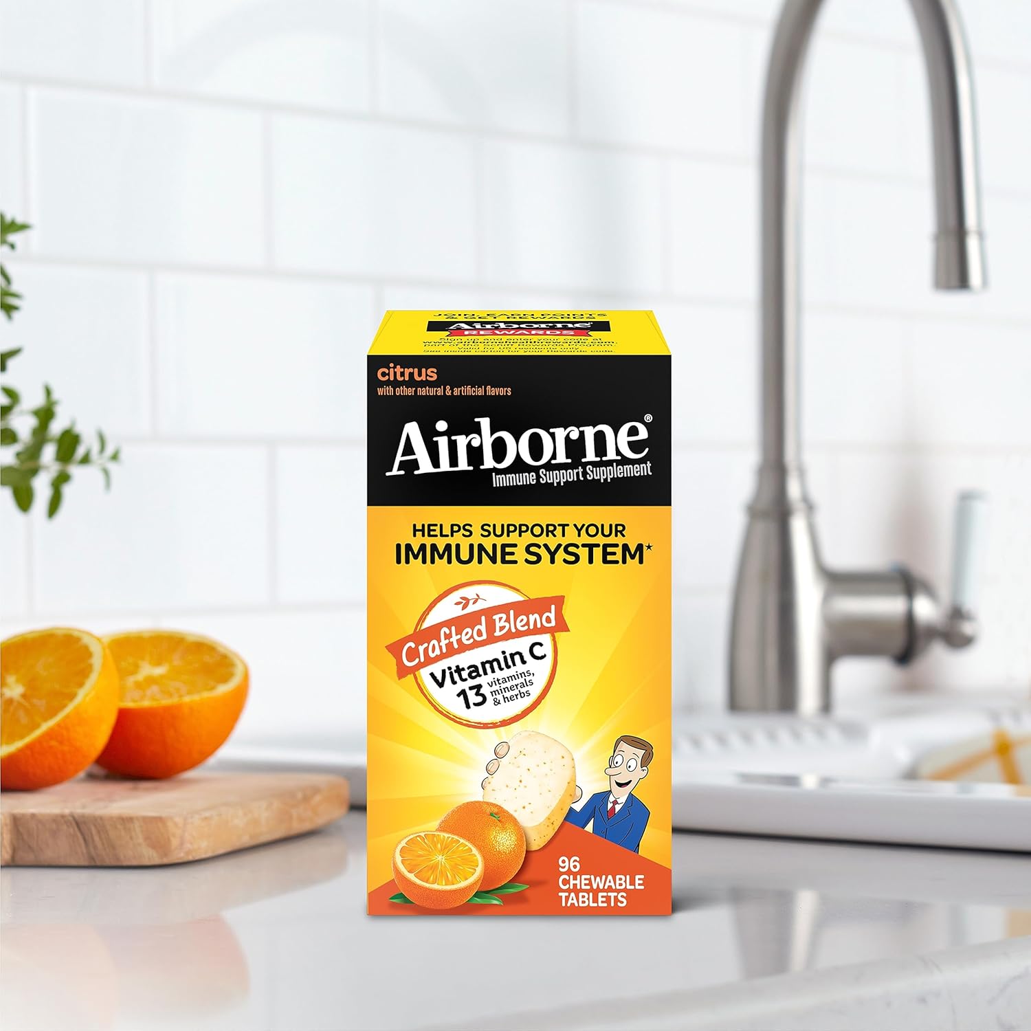 Vitamin C Chewable Tablets with Zinc - Immune Support Supplement with Antioxidants - 96 Citrus Flavor Tablets