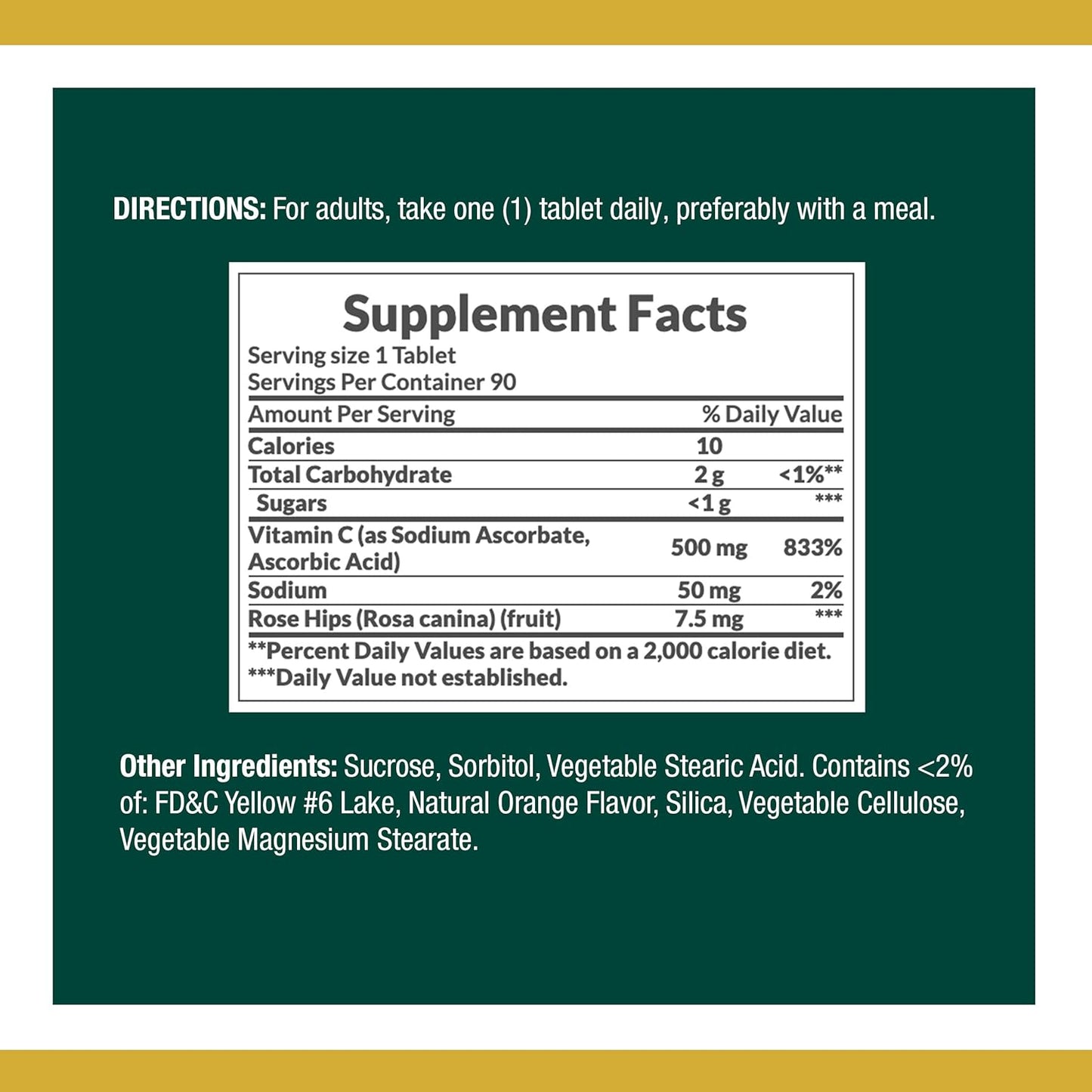 Vitamin C Supplement with Rose Hips for Immune Health - 500mg Tablets, 90 Count (Pack of 3)