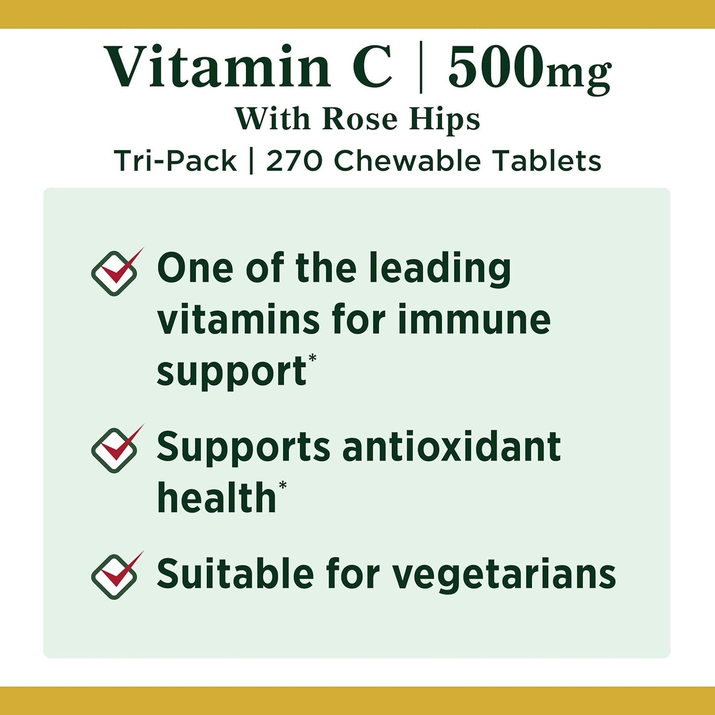 Vitamin C Supplement with Rose Hips for Immune Health - 500mg Tablets, 90 Count (Pack of 3)