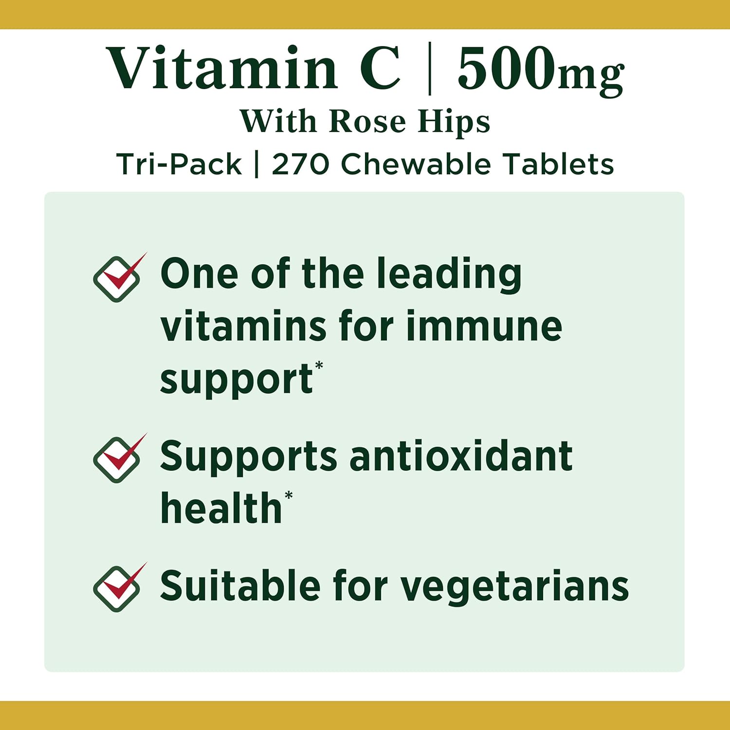 Vitamin C Supplement with Rose Hips for Immune Health - 500mg Tablets, 90 Count (Pack of 3)