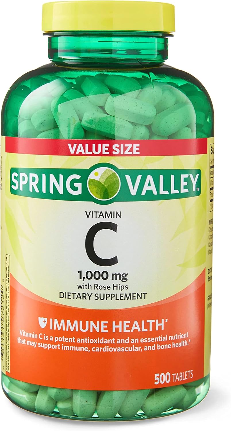 Vitamin C with Rose HIPS Tablets 1,000mg Dietary Supplement - Value Size 500 Count